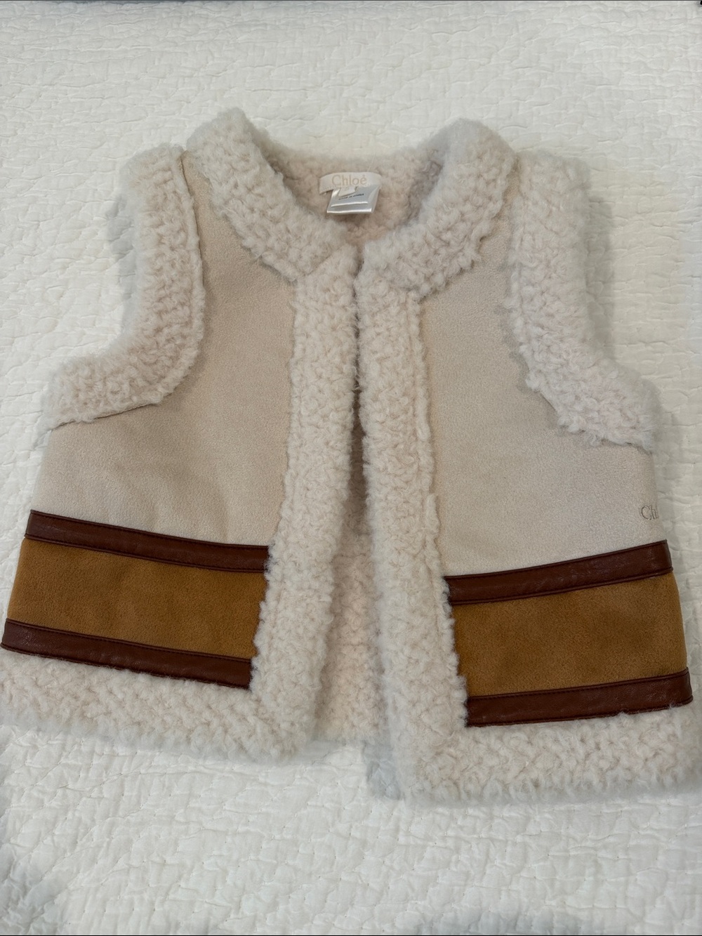 Chloe Cream Shearling-Trim Kids Vest